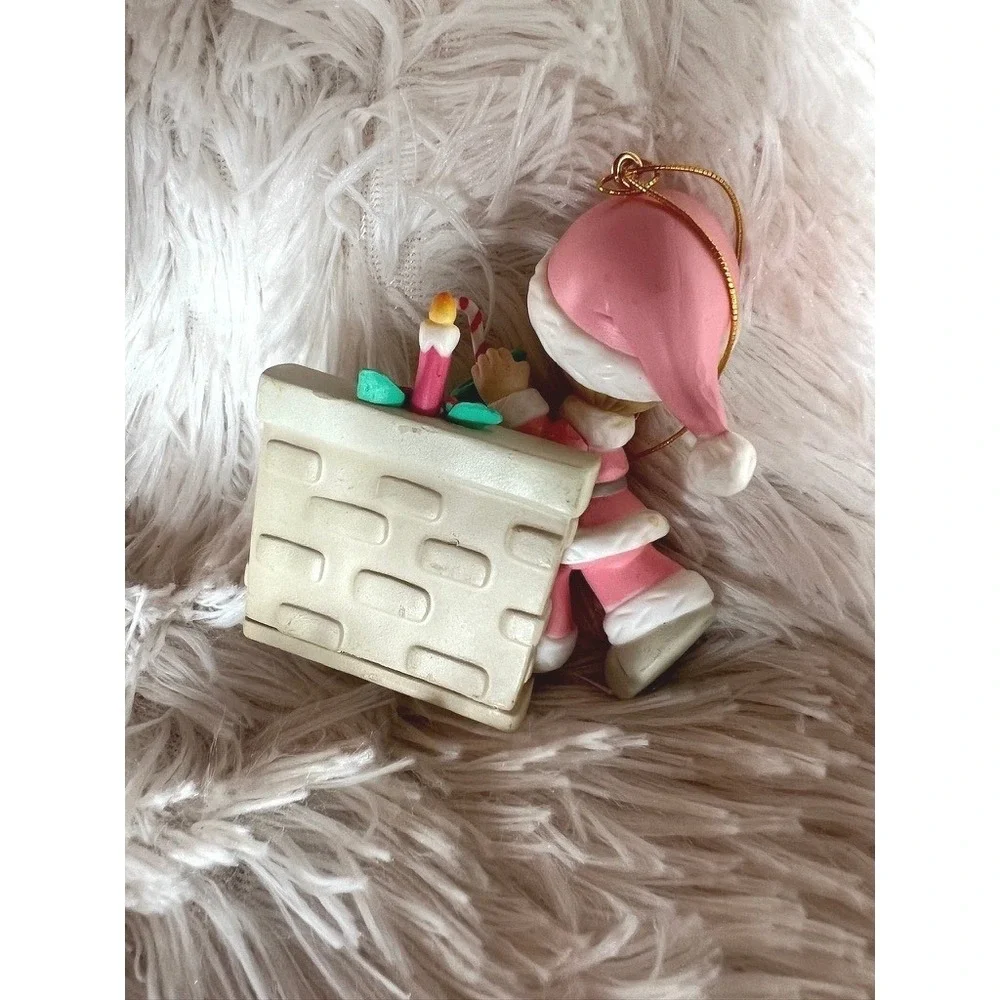 Precious Moments Ornament 1996 Pink Santa Fireplace Stocking Vintage